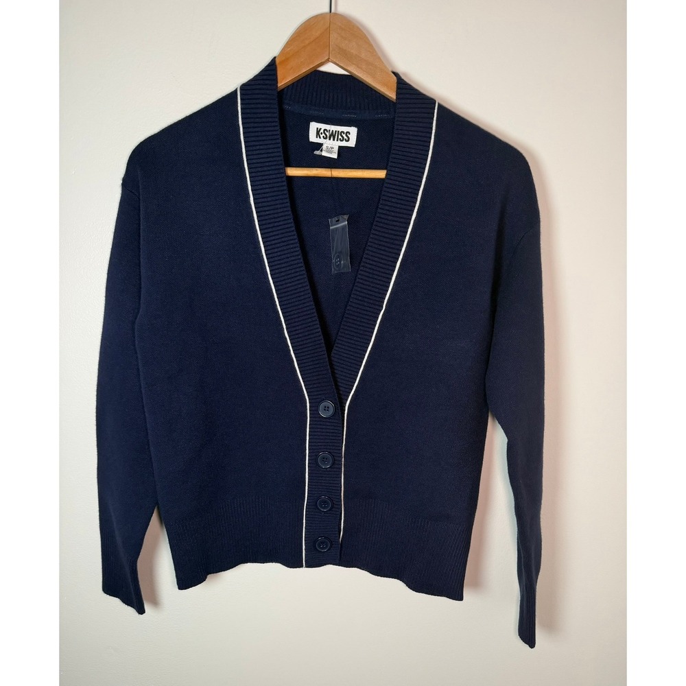 K-Swiss Womens Navy Blue V-Neck Button Front Cardigan Sweater WH58084 Small